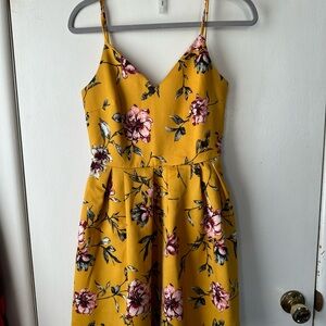 Floral Yellow Spaghetti Strap Dress